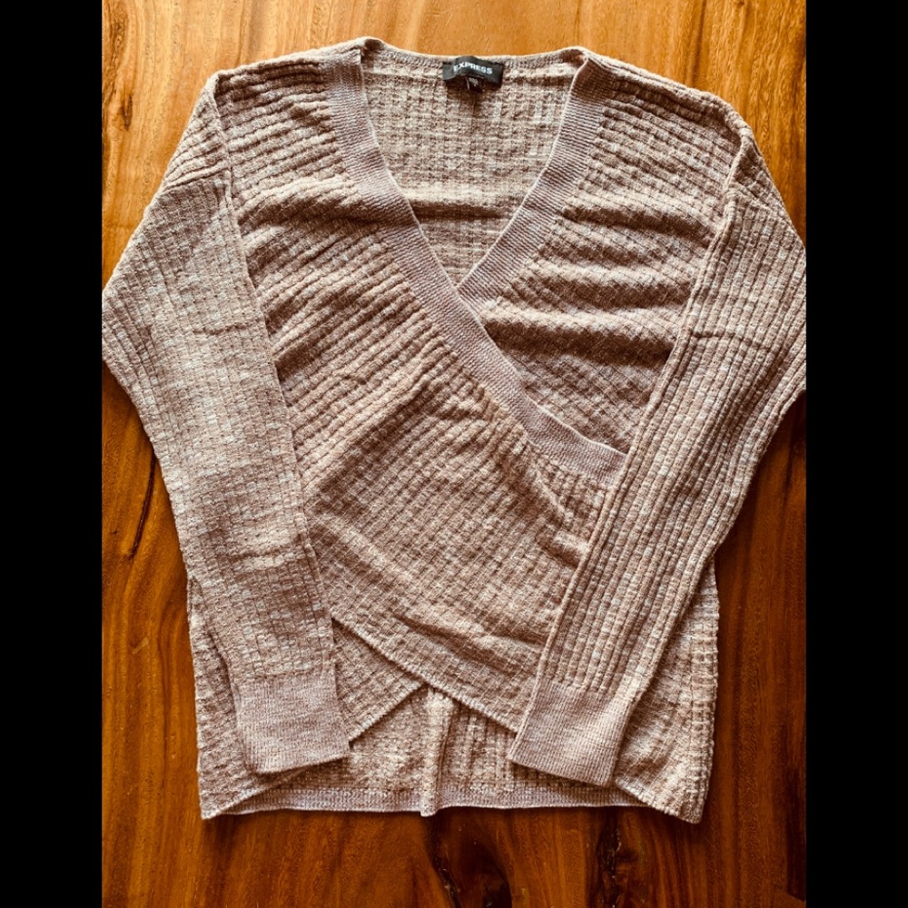 Express Waffle Knit Wrap Front Sweater Small